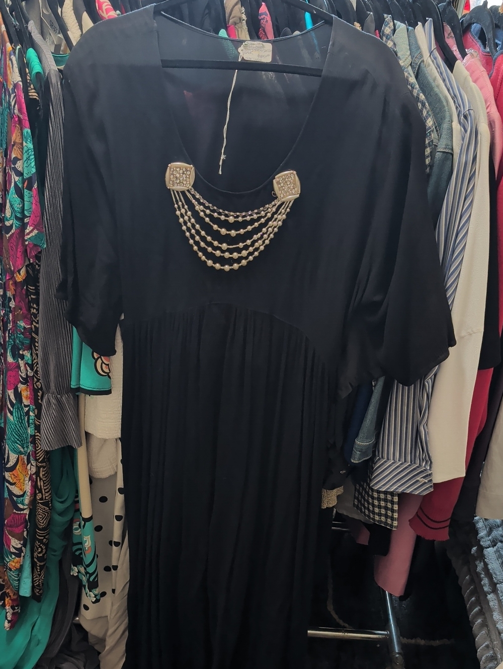 Women's Black Maxi Dress with Gold Beaded Chain Detail